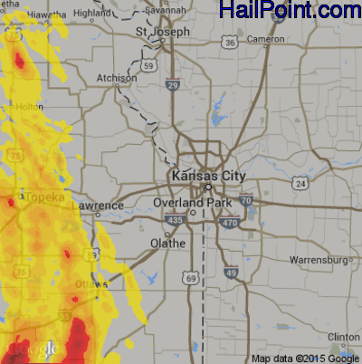 Hail Map for Kansas City, KS Region on August 1, 2019