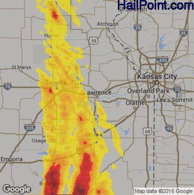 Hail Map for Lawerence, KS Region on August 1, 2019