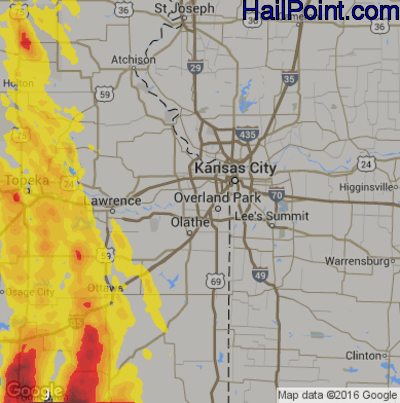 Hail Map for Shawnee, KS Region on August 1, 2019 