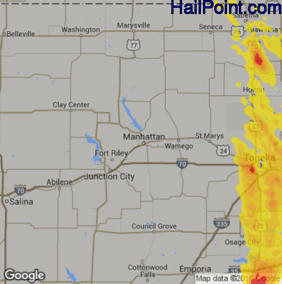 Hail Map for Mahhattan, KS Region on August 1, 2019