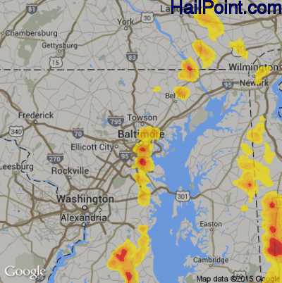 Hail Map for Baltimore, MD Region on August 1, 2019