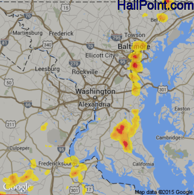 Hail Map for Washington, DC Region on August 1, 2019 