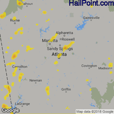 Hail Map for Atlanta, GA Region on August 1, 2019