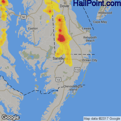 Hail Map for Salisbury., MD Region on August 1, 2019