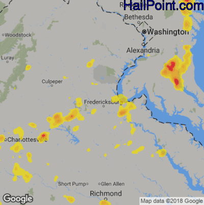 Hail Map for Fredericksburg, VA Region on August 1, 2019