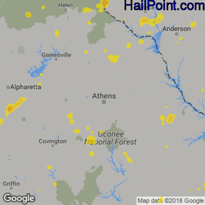 Hail Map for Athens, GA Region on August 1, 2019