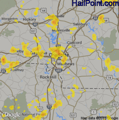 Hail Map for Charlotte, NC Region on August 1, 2019