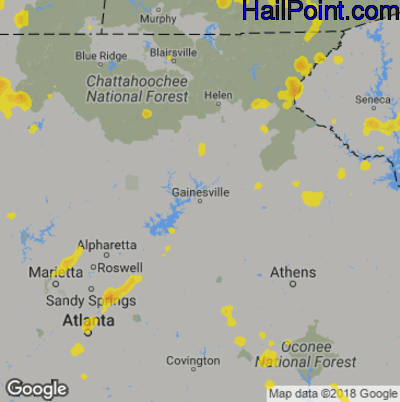 Hail Map for Gainsville, GA Region on August 1, 2019