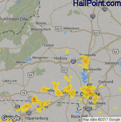 Hail Map for Hickory, NC Region on August 1, 2019 