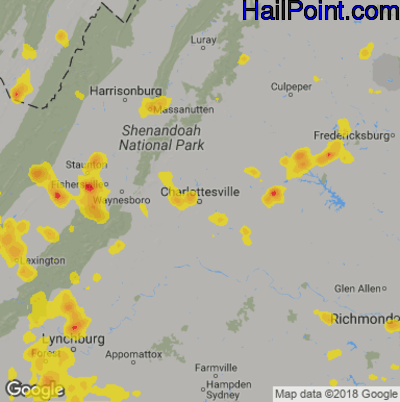 Hail Map for Charlotttesville, VA Region on August 1, 2019