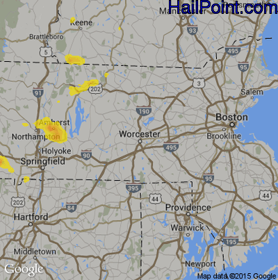 Hail Map for Worcester, MA Region on August 3, 2019