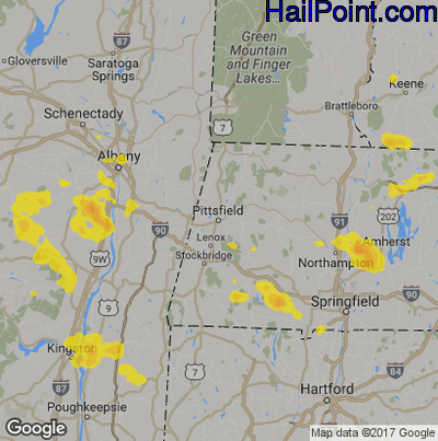Hail Map for Pittsfield, MA Region on August 3, 2019