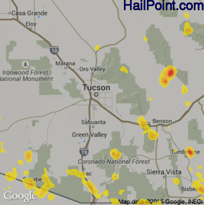 Hail Map for Tucson, AZ Region on August 3, 2019 