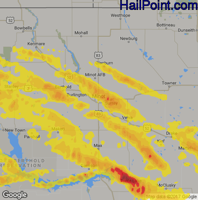 Hail Map for Minot, ND Region on August 5, 2019 