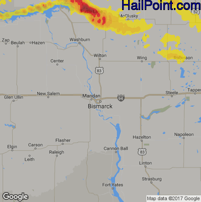 Hail Map for Bismark, ND Region on August 5, 2019