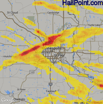 Hail Map for Minneapolis, MN Region on August 5, 2019
