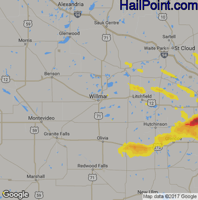 Hail Map for Willmar, MN Region on August 5, 2019