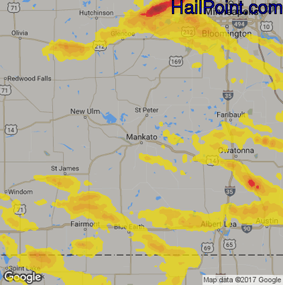 Hail Map for Mankato, MN Region on August 5, 2019