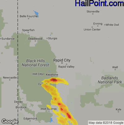 Hail Map for Rapid City, SD Region on August 5, 2019