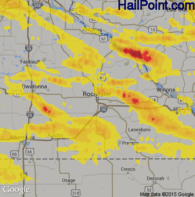 Hail Map for Rochester, MN Region on August 5, 2019
