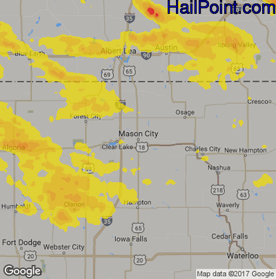 Hail Map for Mason City, IA Region on August 5, 2019