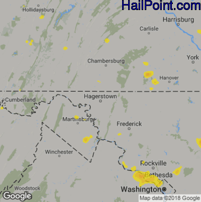Hail Map for Hagerstown, MD Region on August 6, 2019