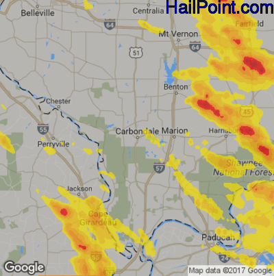 Hail Map for Carbondale, IL Region on August 6, 2019