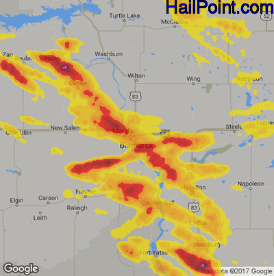 Hail Map for Bismark, ND Region on August 6, 2019