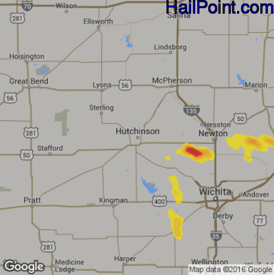 Hail Map for Hutchinson, KS Region on August 6, 2019