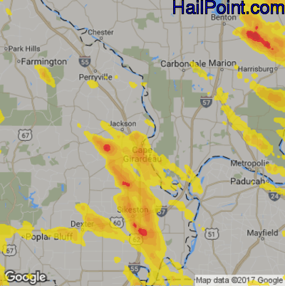 Hail Map for Cape Girardeau, MO Region on August 6, 2019