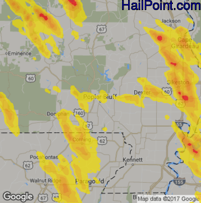 Hail Map for Poplar Bluff, MO Region on August 6, 2019