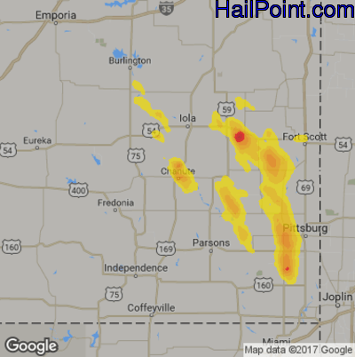 Hail Map for Chanute, KS Region on August 6, 2019