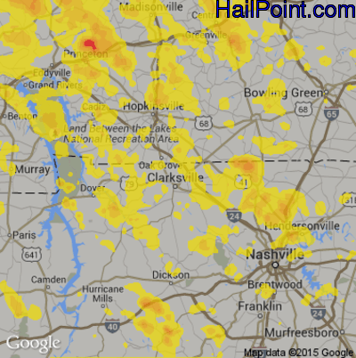 Hail Map for Clarksville, TN Region on August 6, 2019