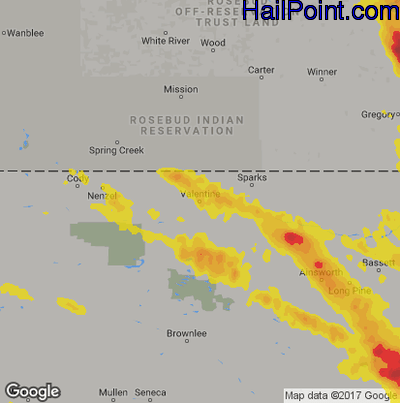 Hail Map for Valentine, NE Region on August 7, 2019