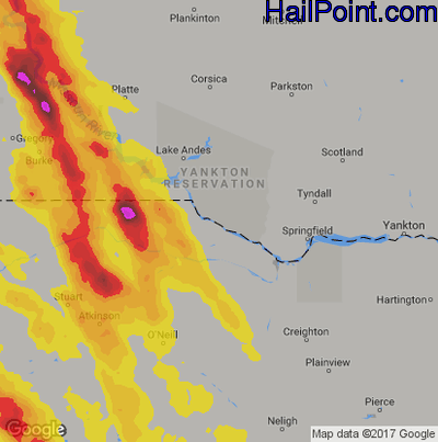 Hail Map for Grand Island, NE Region on August 7, 2019