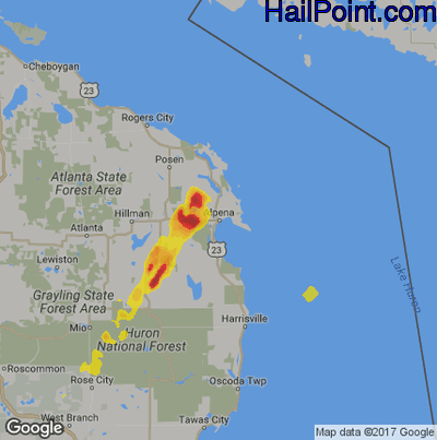 Hail Map for Alpena, MI Region on August 7, 2019