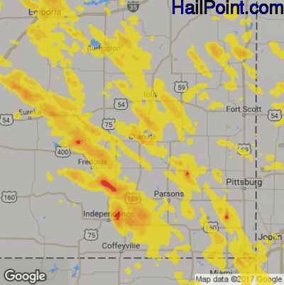 Hail Map for Chanute, KS Region on August 7, 2019