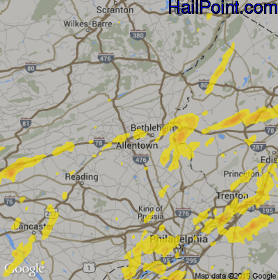 Hail Map for Allentown, PA Region on August 7, 2019