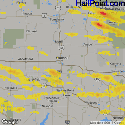 Hail Map for Wausau, WI Region on August 7, 2019