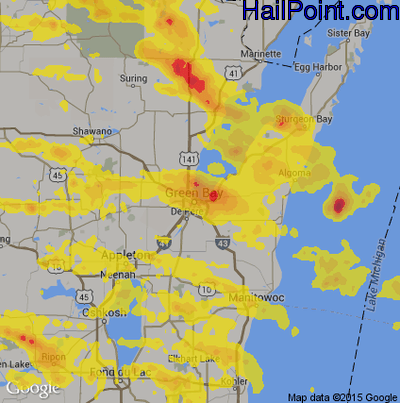 Hail Map for Green Bay, WI Region on August 7, 2019