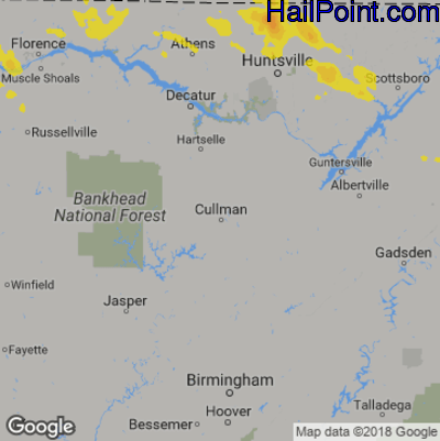Hail Map for Cullman, AL Region on August 7, 2019
