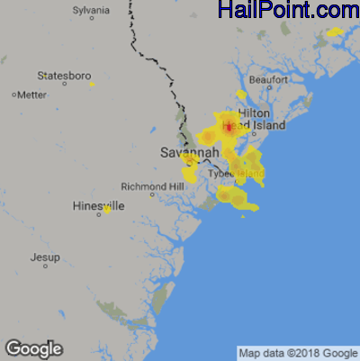 Hail Map for Savannah, GA Region on August 7, 2019