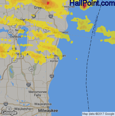 Hail Map for Sheboygan, WI Region on August 7, 2019