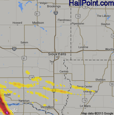 Hail Map for Sioux Falls, SD Region on August 8, 2019