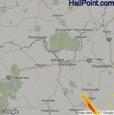 Hail Map for Asheland, KY Region on August 9, 2019