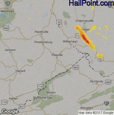 Hail Map for Pikeville, KY Region on August 9, 2019