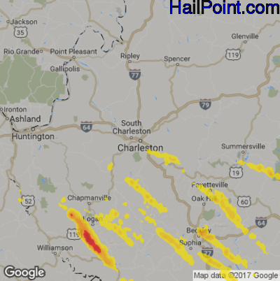 Hail Map for Charleston, WV Region on August 9, 2019