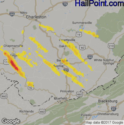 Hail Map for Beckley, WV Region on August 9, 2019