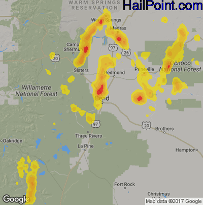 Hail Map for Bend, OR Region on August 9, 2019
