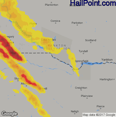 Hail Map for Grand Island, NE Region on August 9, 2019